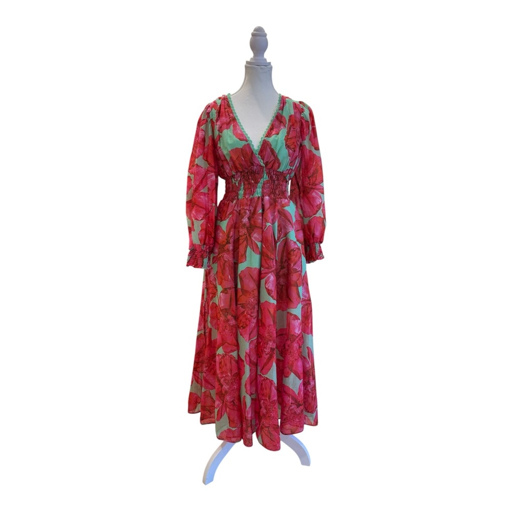 Charo Ruiz Vibrant Red and Green Long Sleeve Dress
